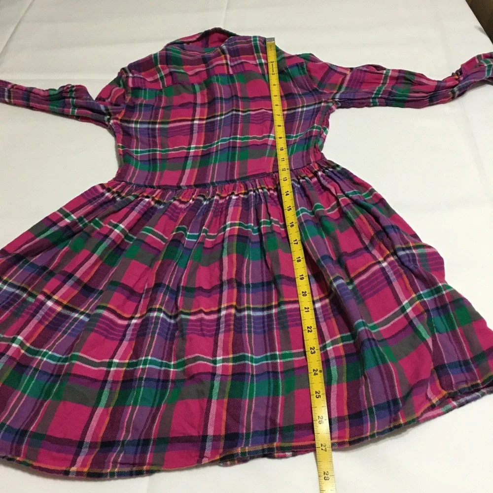Polo Ralph Lauren Plaid Dress Kids 10 Pink Long Sleeve Button Front